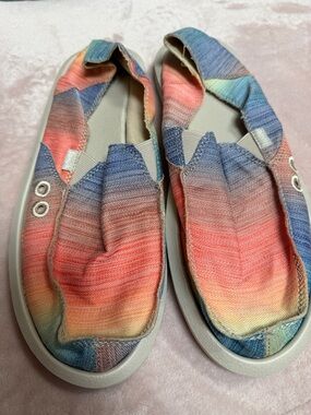 Sanuk Striped Multicolor Slip-On Canvas Shoes Sz 10 New